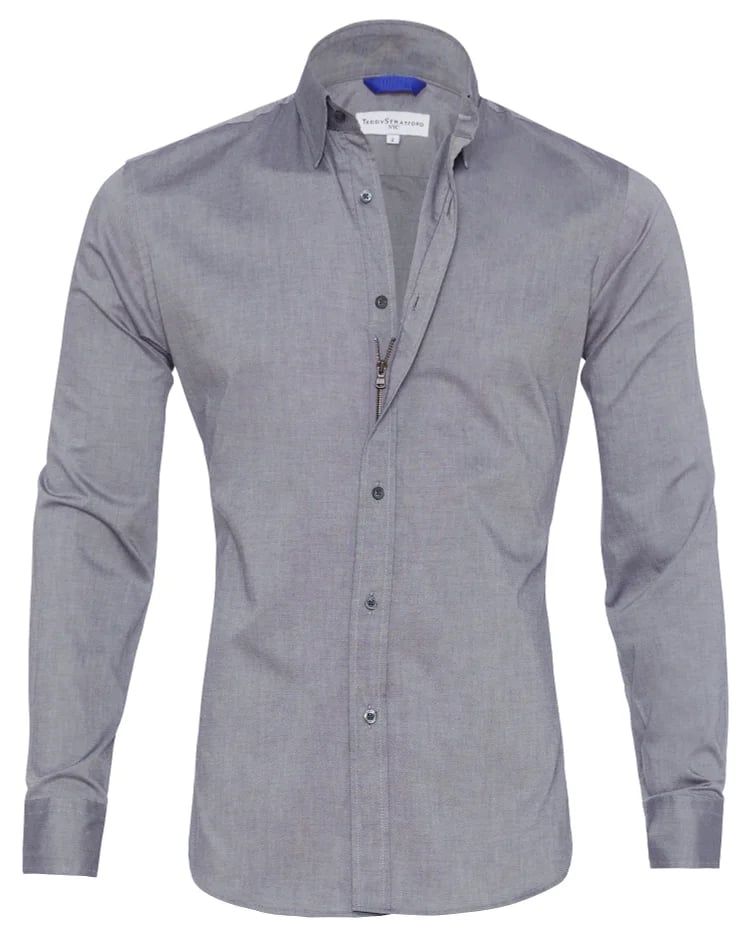 Oxford Stretch Zip Shirt-AVENZIE