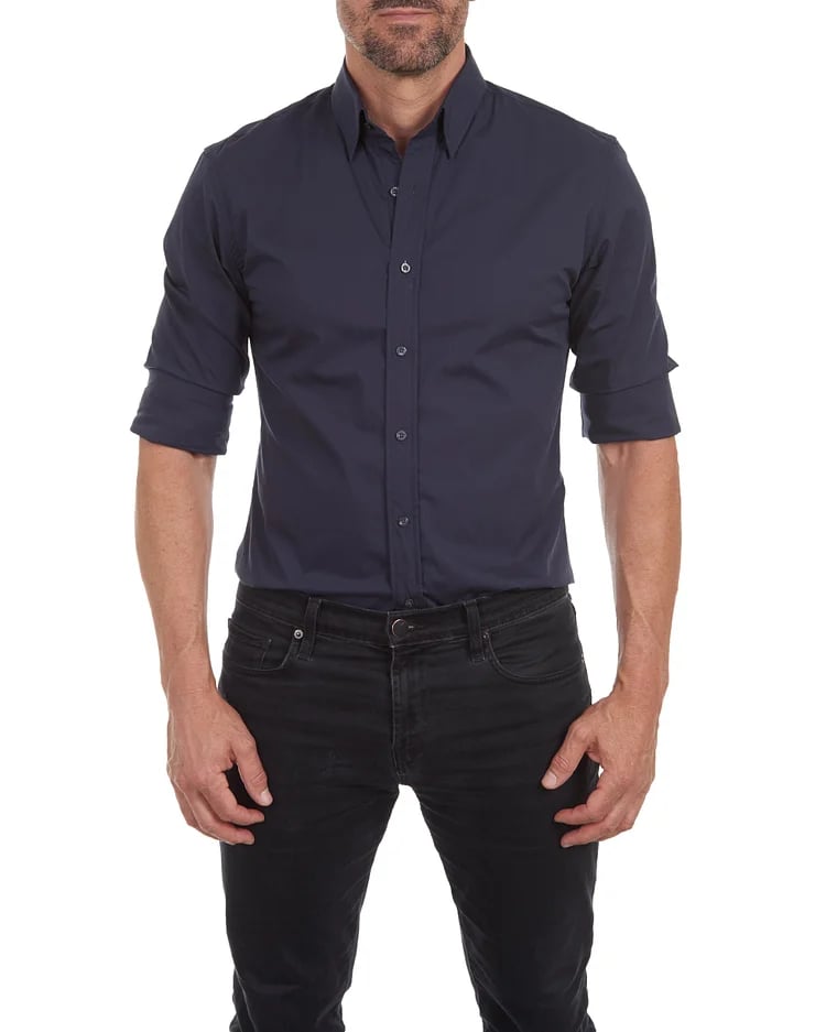 Oxford Stretch Zip Shirt-AVENZIE