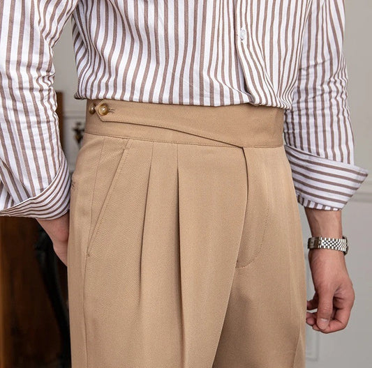 Straight Fit Pleated Trousers-AVENZIE