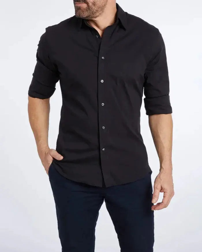 Oxford Stretch Zip Shirt-AVENZIE