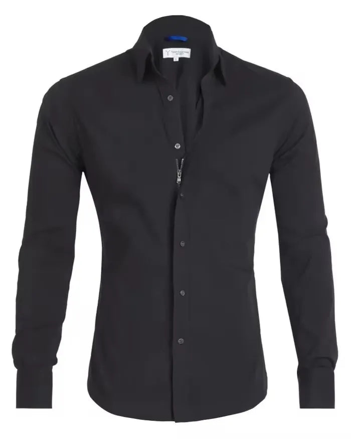 Oxford Stretch Zip Shirt-AVENZIE