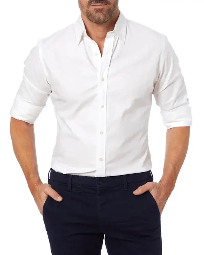 Oxford Stretch Zip Shirt-AVENZIE